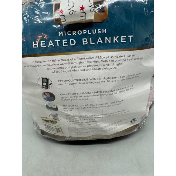 SlumberRest Sunbeam Twin Microplush Heated Blanket 10 Heat Settings READ NEW - Picture 4 of 9